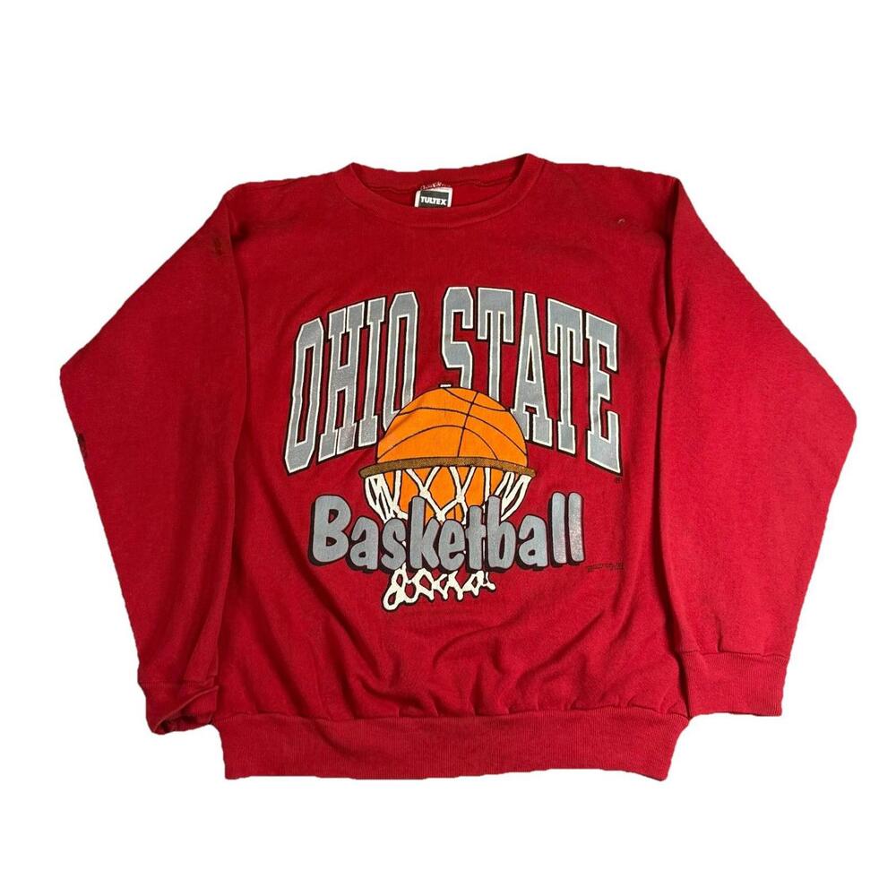 Vintage Ohio State Buckeyes Basketball Pullover Sweatshirt Red Tultex Mens Large